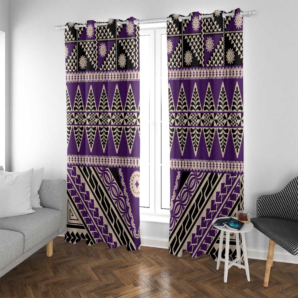 Vintage Bula Fiji Window Curtain Purple Tapa Masi Motif