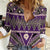 Vintage Bula Fiji Women Casual Shirt Purple Tapa Masi Motif