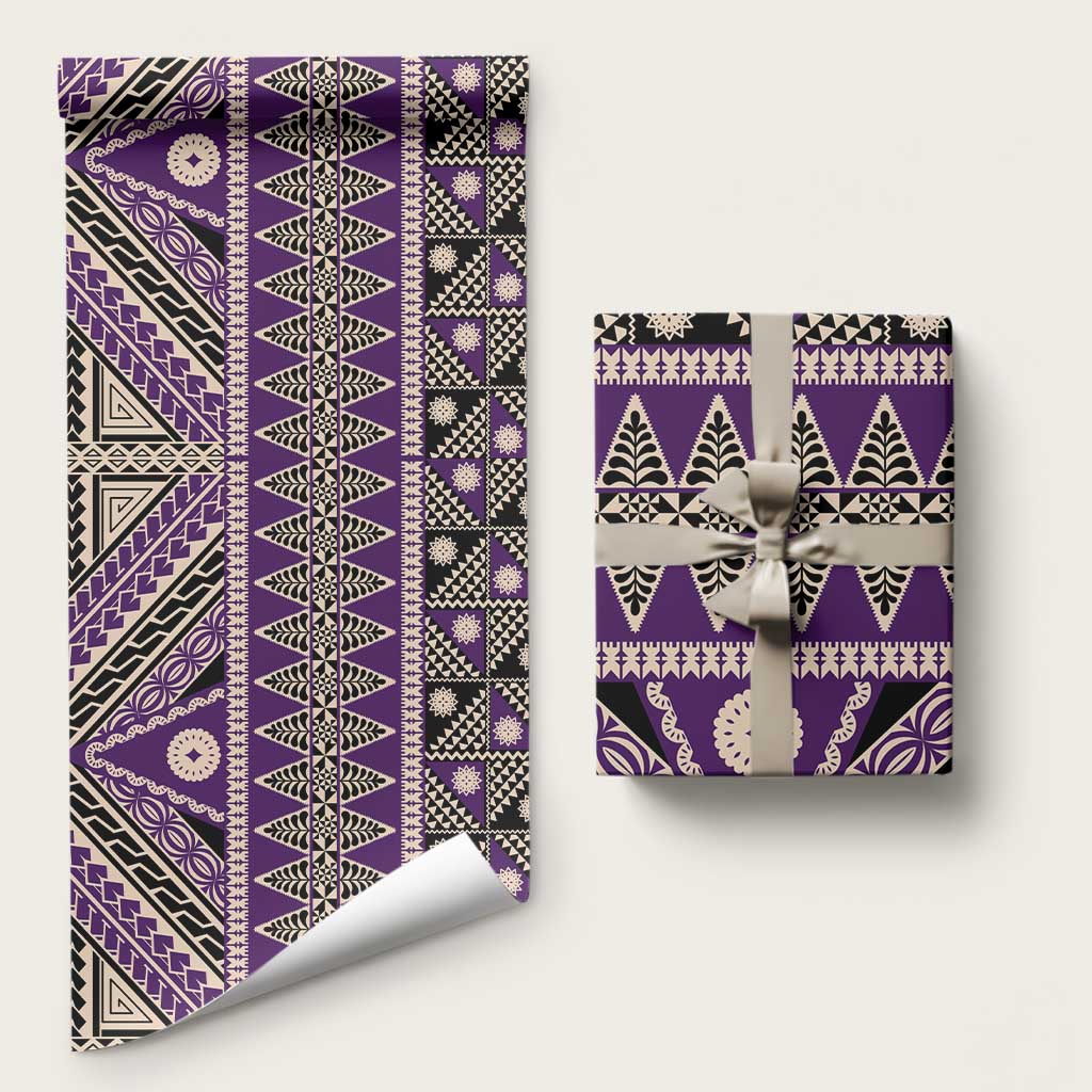 Vintage Bula Fiji Wrapping Paper Purple Tapa Masi Motif - Polynesian Pride