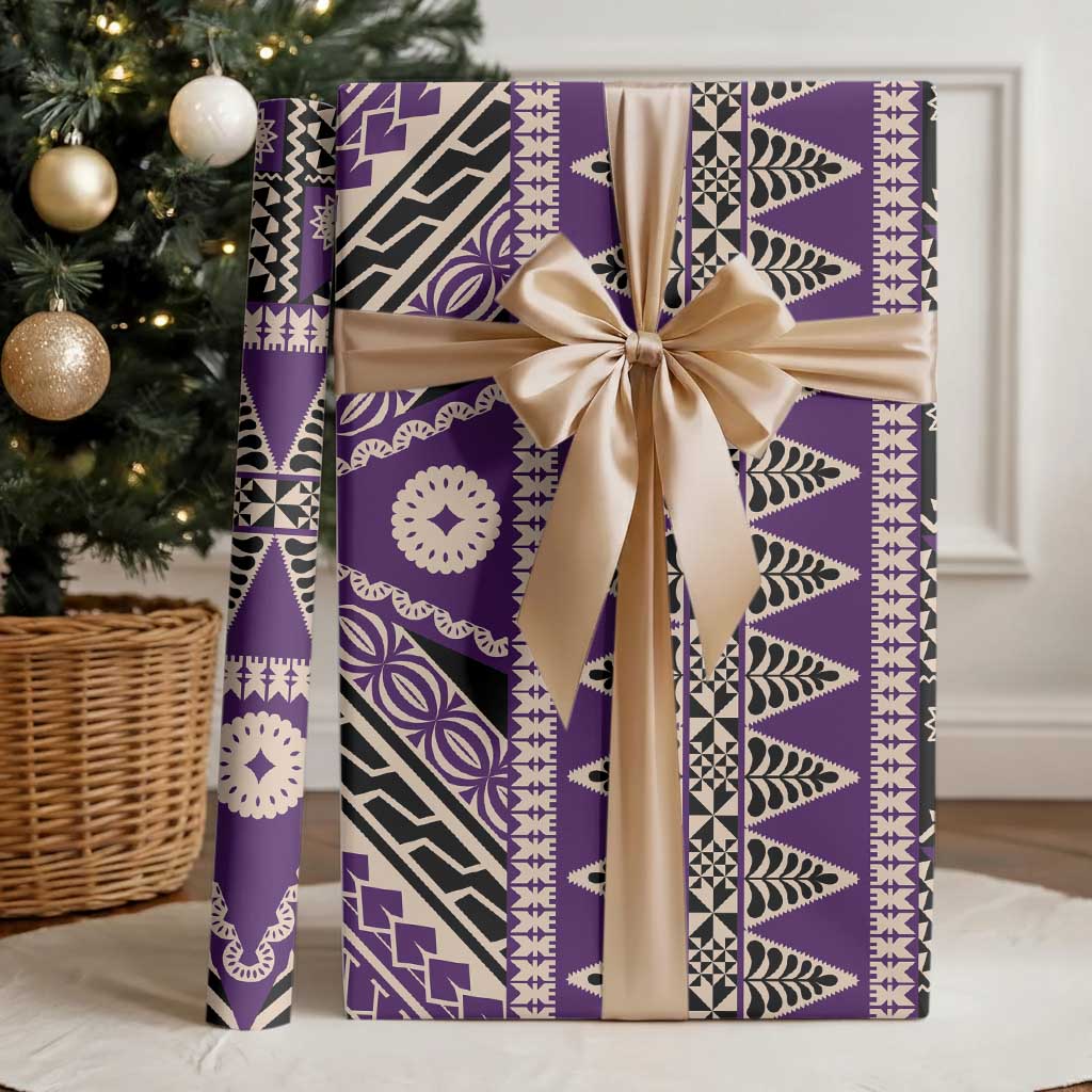 Vintage Bula Fiji Wrapping Paper Purple Tapa Masi Motif - Polynesian Pride