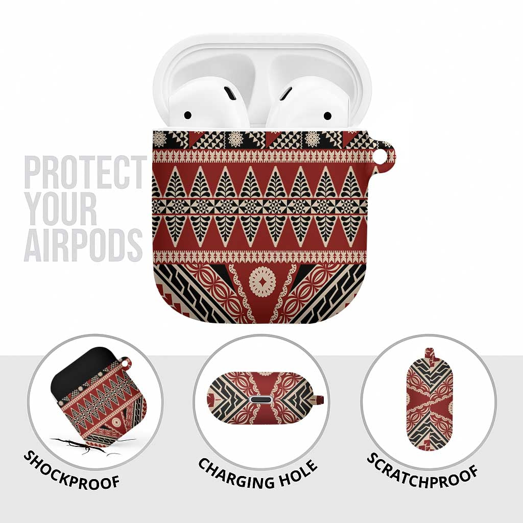 Vintage Bula Fiji AirPods Case Red Tapa Masi Motif - Polynesian Pride