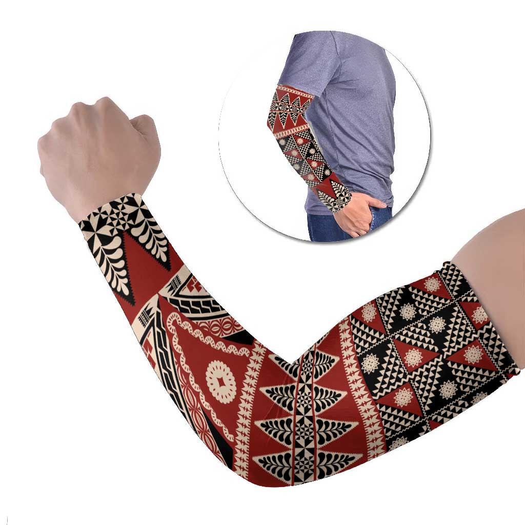 Vintage Bula Fiji Arm Sleeves Red Tapa Masi Motif - Polynesian Pride