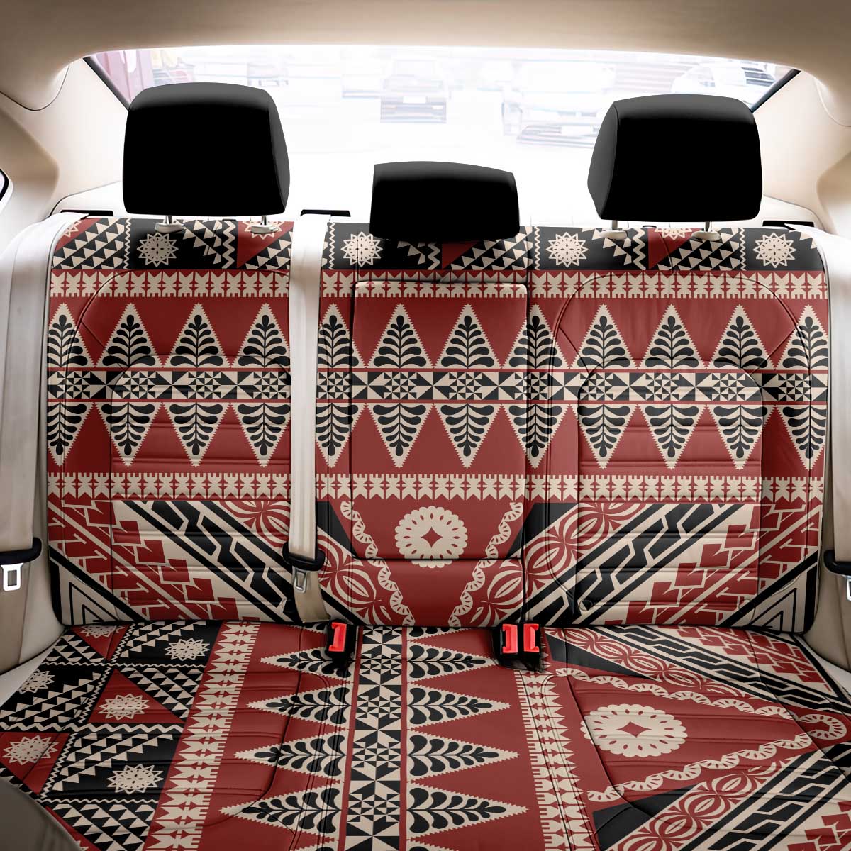 Vintage Bula Fiji Back Car Seat Cover Red Tapa Masi Motif