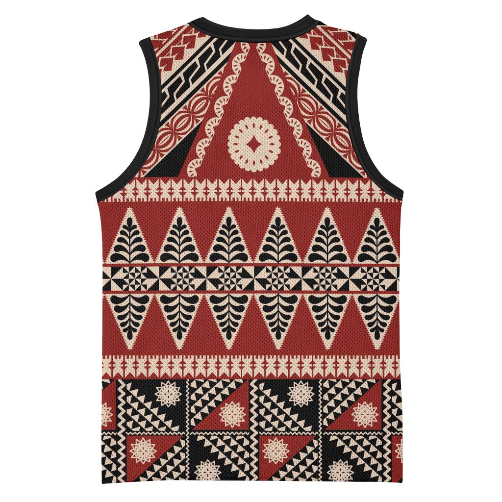 Vintage Bula Fiji Basketball Jersey Red Tapa Masi Motif - Polynesian Pride