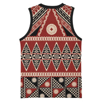 Vintage Bula Fiji Basketball Jersey Red Tapa Masi Motif - Polynesian Pride