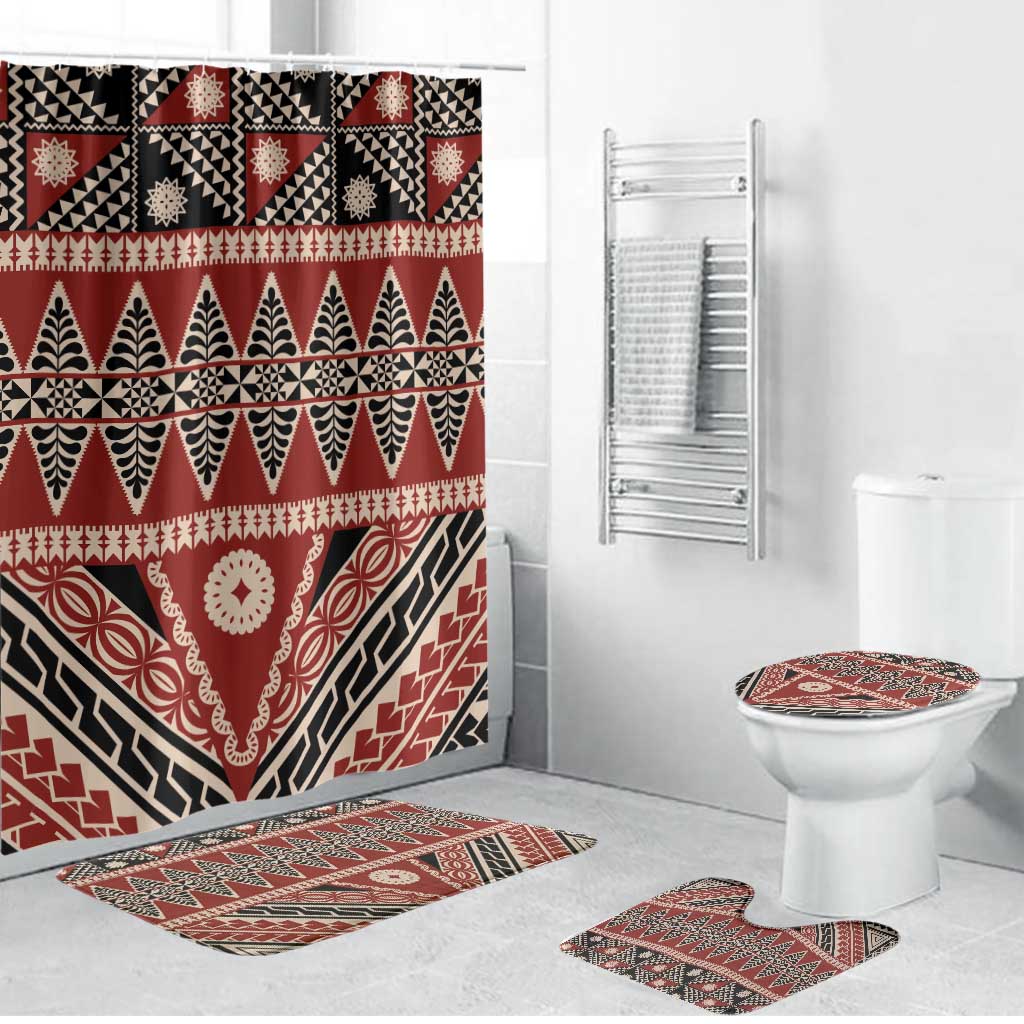 Vintage Bula Fiji Bathroom Set Red Tapa Masi Motif - Polynesian Pride