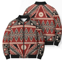 Vintage Bula Fiji Bomber Puffer Jacket Red Tapa Masi Motif - Polynesian Pride