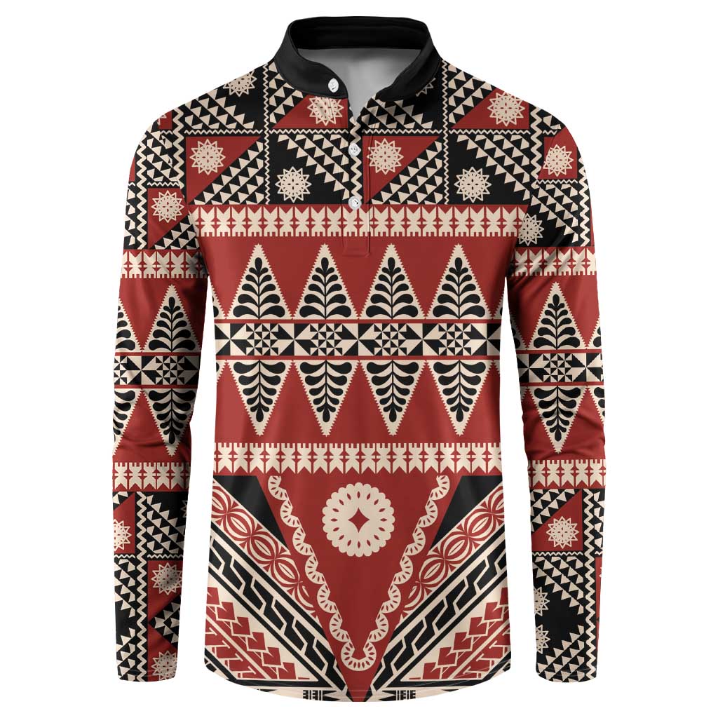 Vintage Bula Fiji Button Sweatshirt Red Tapa Masi Motif