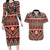 Vintage Bula Fiji Couples Matching Long Sleeve Bodycon Dress and Hawaiian Shirt Red Tapa Masi Motif