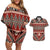 Vintage Bula Fiji Couples Matching Off Shoulder Short Dress and Hawaiian Shirt Red Tapa Masi Motif
