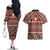Vintage Bula Fiji Couples Matching Off The Shoulder Long Sleeve Dress and Hawaiian Shirt Red Tapa Masi Motif