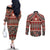 Vintage Bula Fiji Couples Matching Off The Shoulder Long Sleeve Dress and Long Sleeve Button Shirt Red Tapa Masi Motif