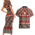Vintage Bula Fiji Couples Matching Short Sleeve Bodycon Dress and Hawaiian Shirt Red Tapa Masi Motif