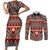 Vintage Bula Fiji Couples Matching Short Sleeve Bodycon Dress and Long Sleeve Button Shirt Red Tapa Masi Motif