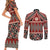 Vintage Bula Fiji Couples Matching Short Sleeve Bodycon Dress and Long Sleeve Button Shirt Red Tapa Masi Motif