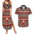 Vintage Bula Fiji Couples Matching Summer Maxi Dress and Hawaiian Shirt Red Tapa Masi Motif