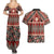 Vintage Bula Fiji Couples Matching Summer Maxi Dress and Hawaiian Shirt Red Tapa Masi Motif