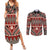 Vintage Bula Fiji Couples Matching Summer Maxi Dress and Long Sleeve Button Shirt Red Tapa Masi Motif
