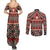 Vintage Bula Fiji Couples Matching Summer Maxi Dress and Long Sleeve Button Shirt Red Tapa Masi Motif