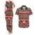 Vintage Bula Fiji Couples Matching Tank Maxi Dress and Hawaiian Shirt Red Tapa Masi Motif
