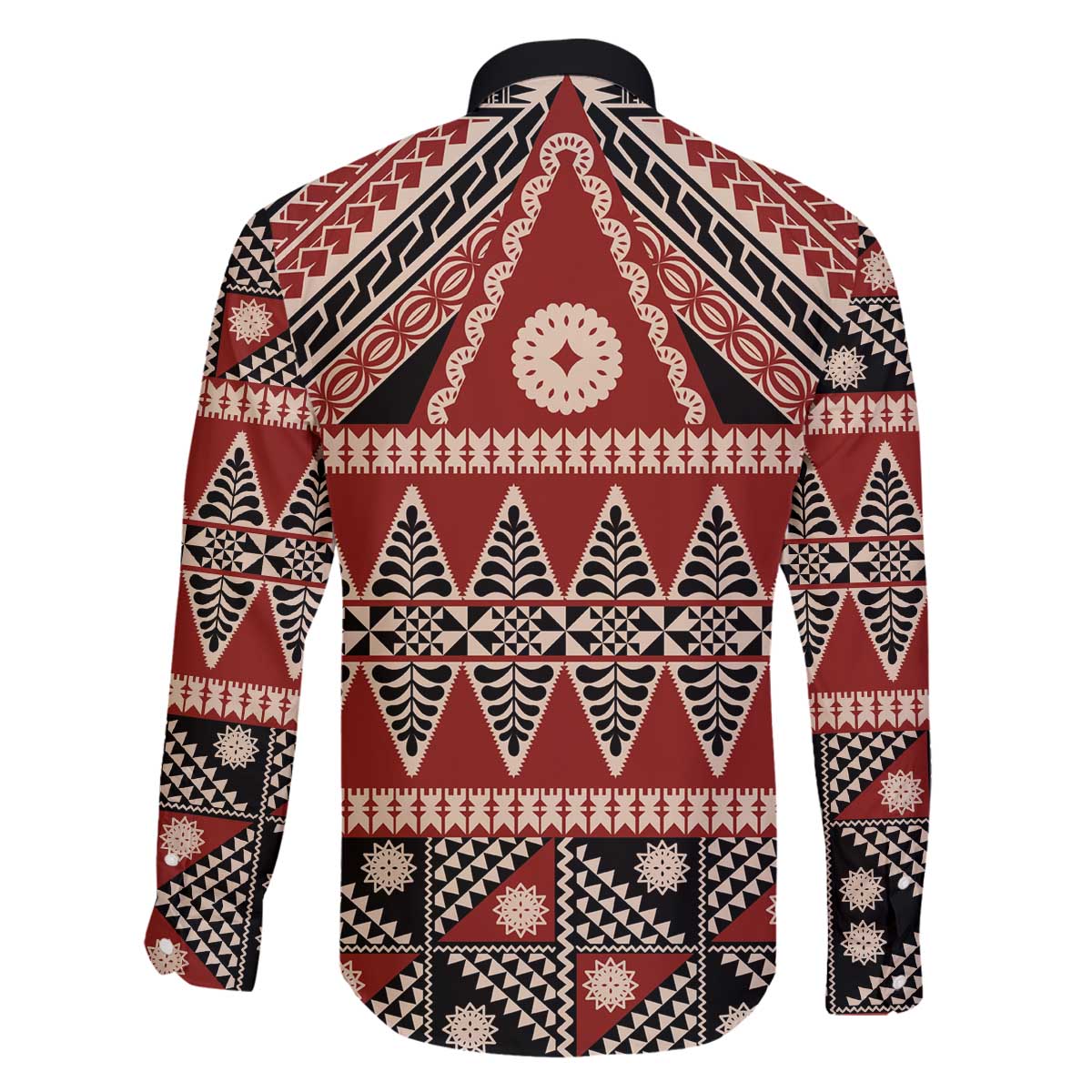 Vintage Bula Fiji Family Matching Off The Shoulder Long Sleeve Dress and Hawaiian Shirt Red Tapa Masi Motif