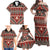 Vintage Bula Fiji Family Matching Off Shoulder Maxi Dress and Hawaiian Shirt Red Tapa Masi Motif