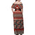 Vintage Bula Fiji Family Matching Off Shoulder Maxi Dress and Hawaiian Shirt Red Tapa Masi Motif