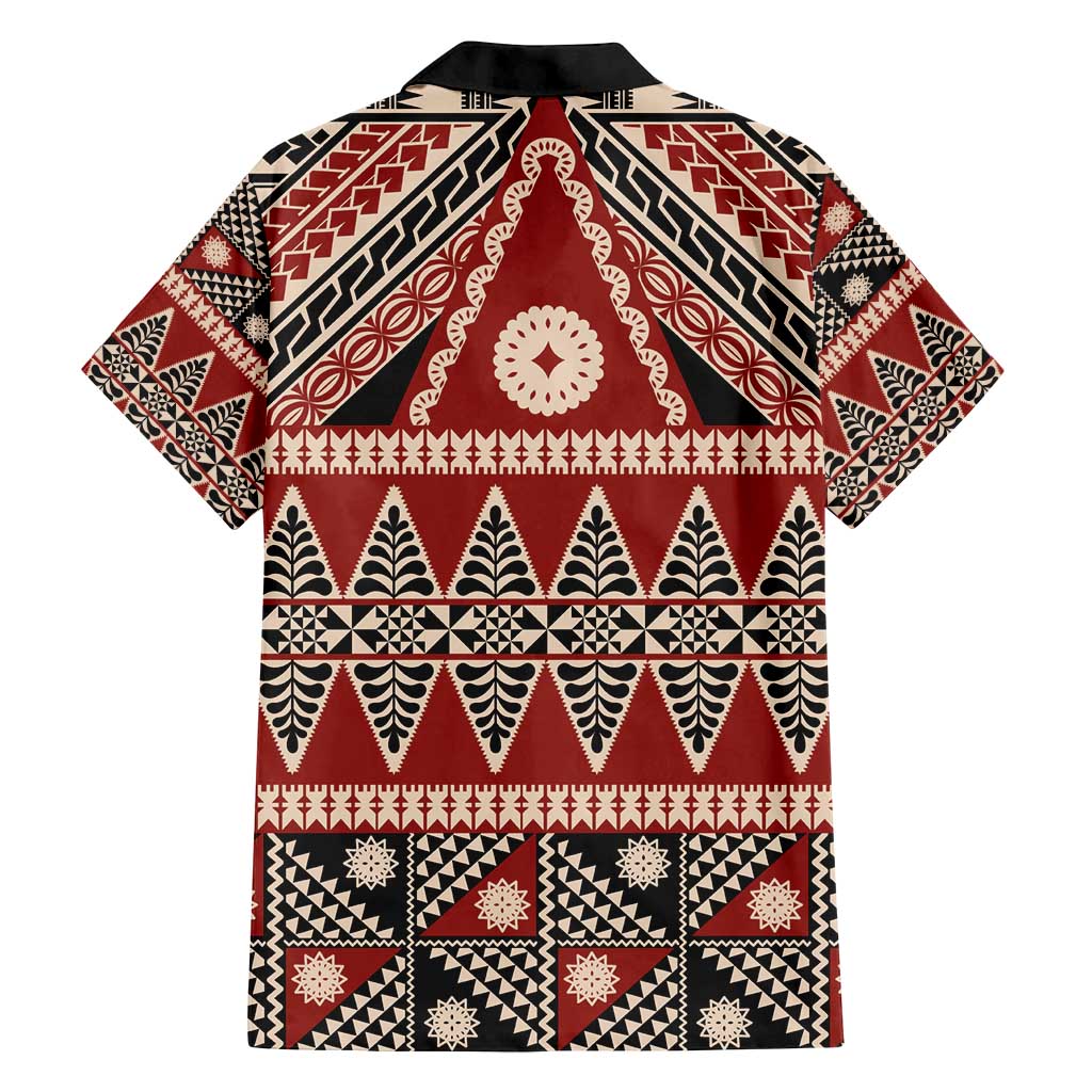 Vintage Bula Fiji Family Matching Off Shoulder Short Dress and Hawaiian Shirt Red Tapa Masi Motif