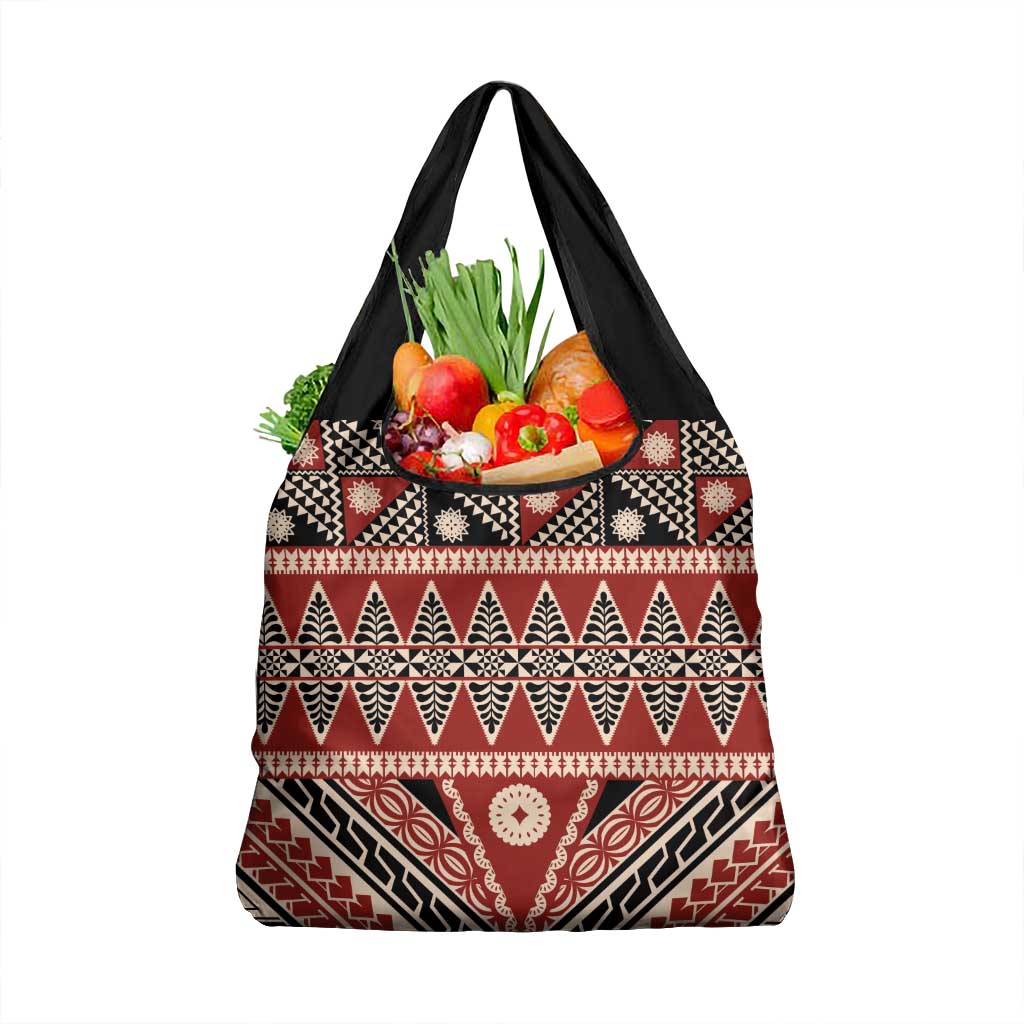 Vintage Bula Fiji Grocery Bag Red Tapa Masi Motif