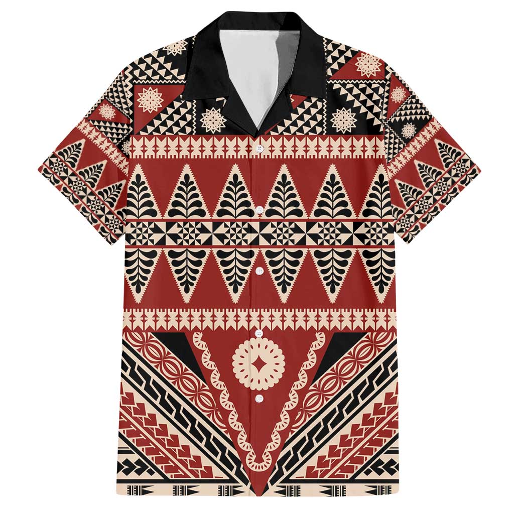 Vintage Bula Fiji Hawaiian Shirt Red Tapa Masi Motif
