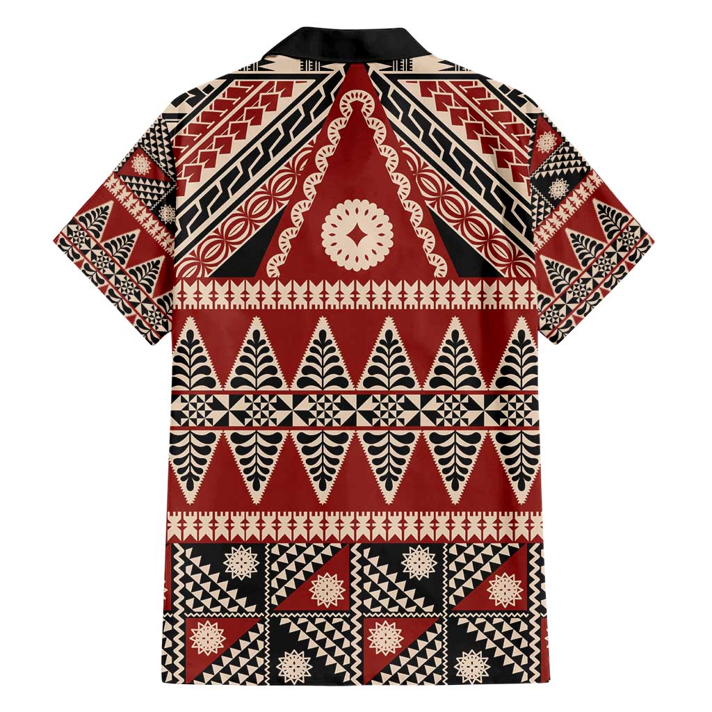 Vintage Bula Fiji Hawaiian Shirt Red Tapa Masi Motif