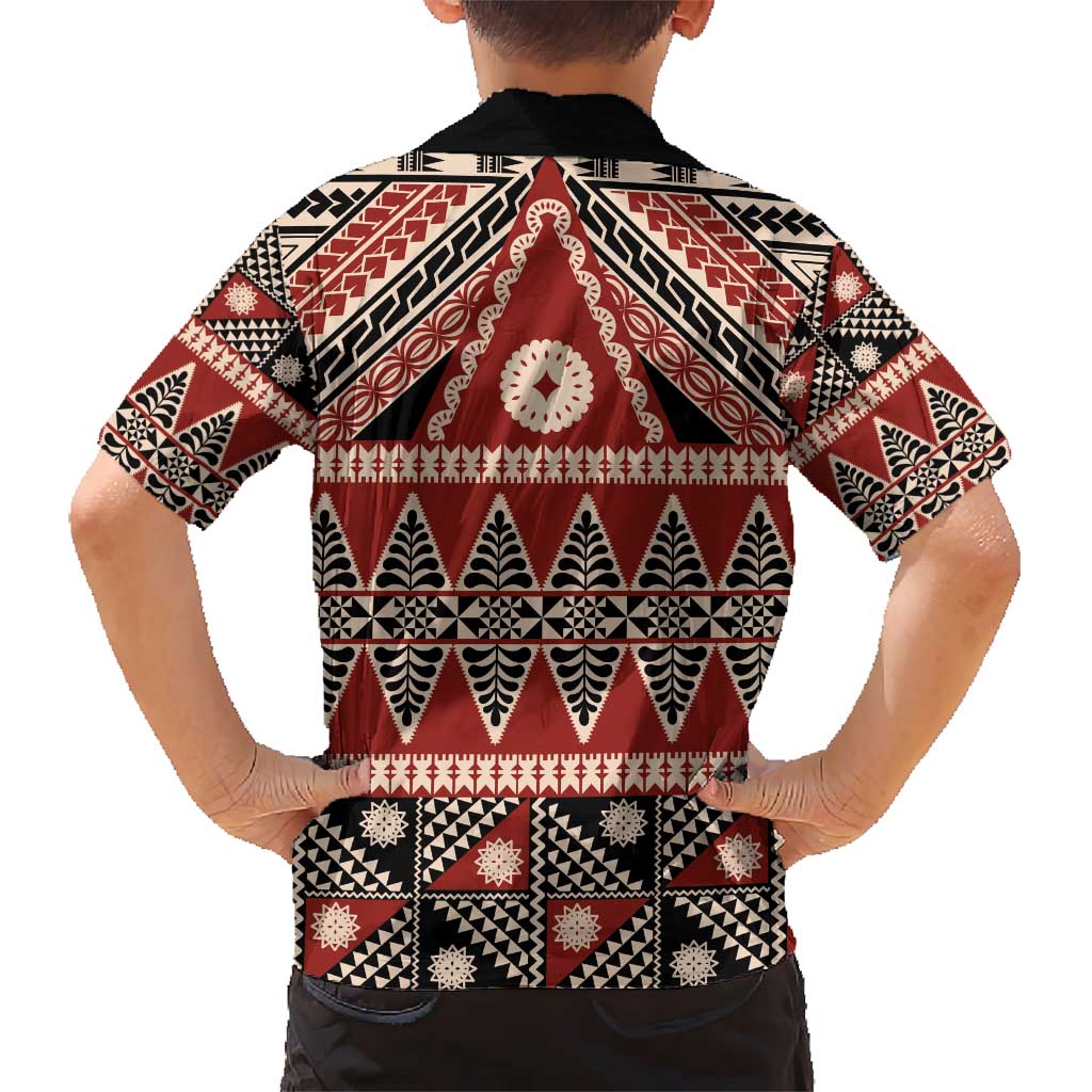 Vintage Bula Fiji Hawaiian Shirt Red Tapa Masi Motif