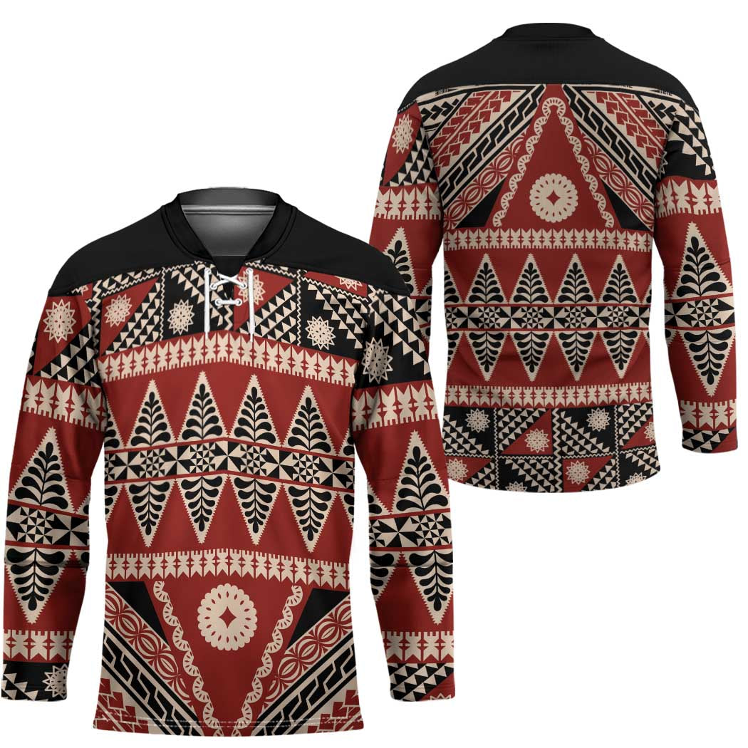 Vintage Bula Fiji Hockey Jersey Red Tapa Masi Motif - Polynesian Pride