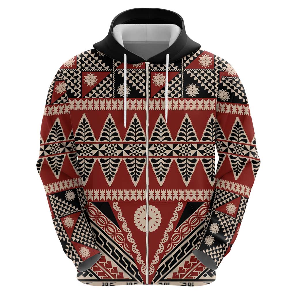 Vintage Bula Fiji Hoodie Red Tapa Masi Motif