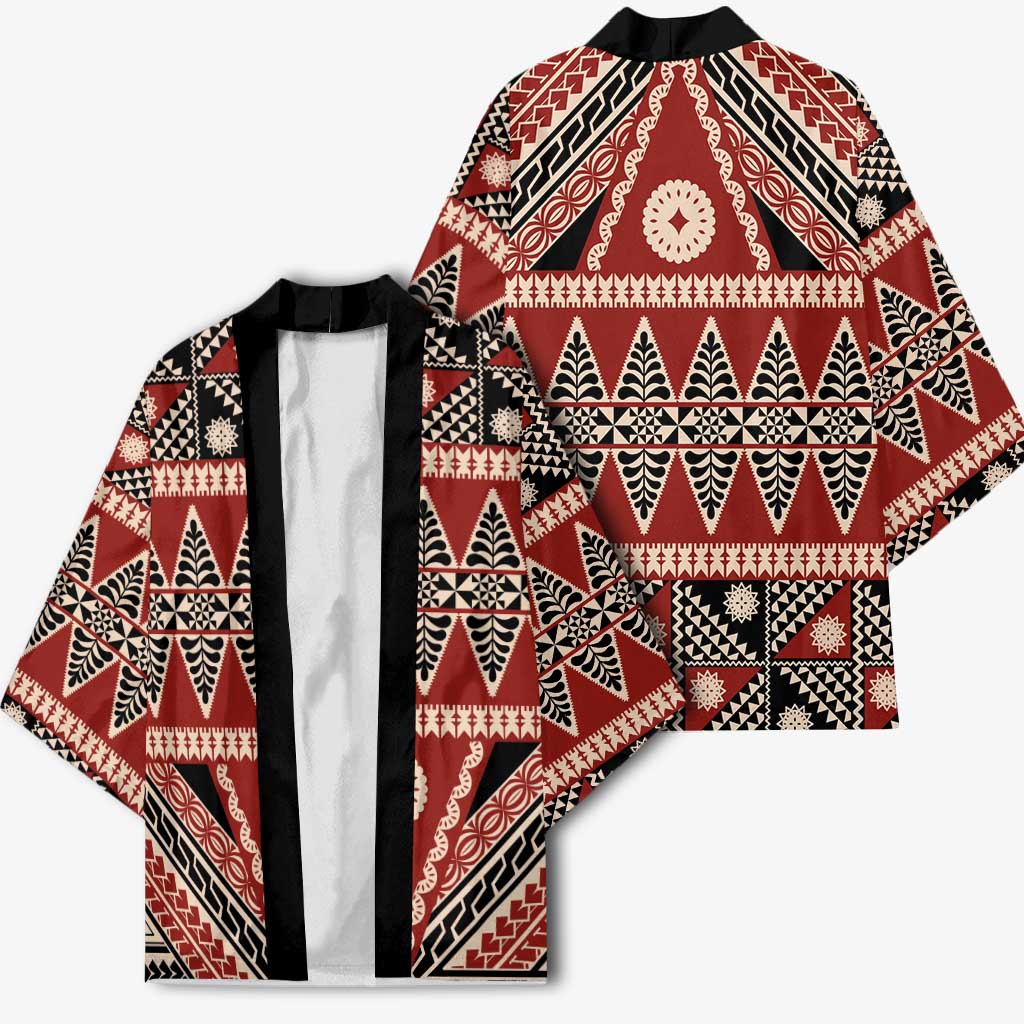 Vintage Bula Fiji Kimono Red Tapa Masi Motif - Polynesian Pride