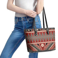 Vintage Bula Fiji Leather Tote Bag Red Tapa Masi Motif