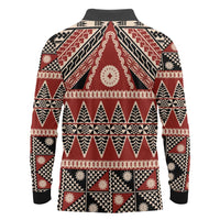 Vintage Bula Fiji Long Sleeve Polo Shirt Red Tapa Masi Motif