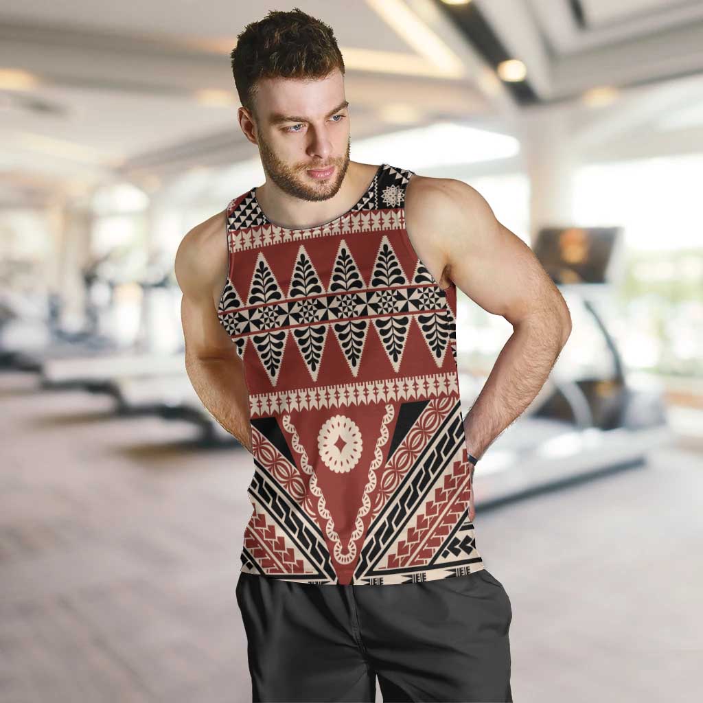 Vintage Bula Fiji Men Tank Top Red Tapa Masi Motif