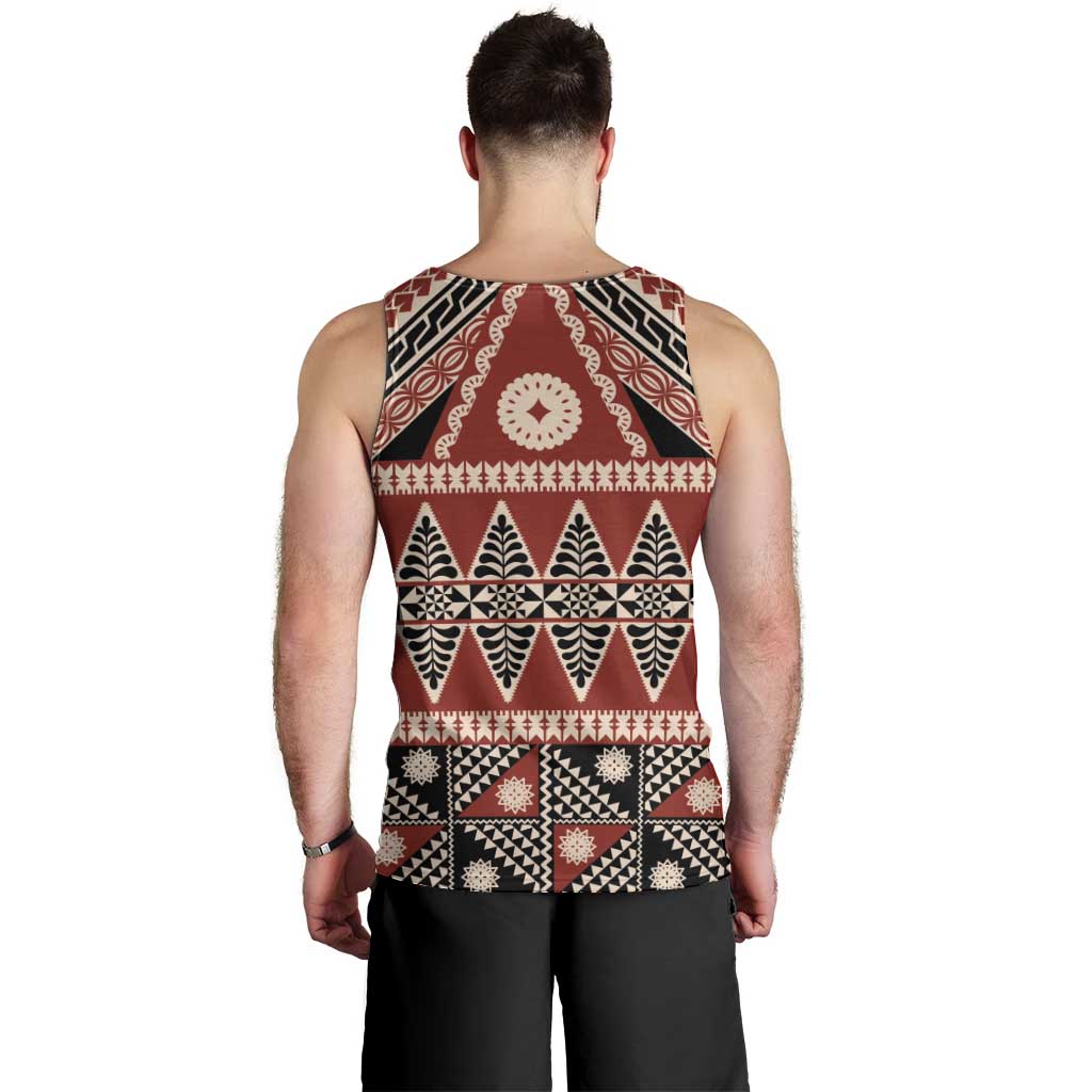 Vintage Bula Fiji Men Tank Top Red Tapa Masi Motif