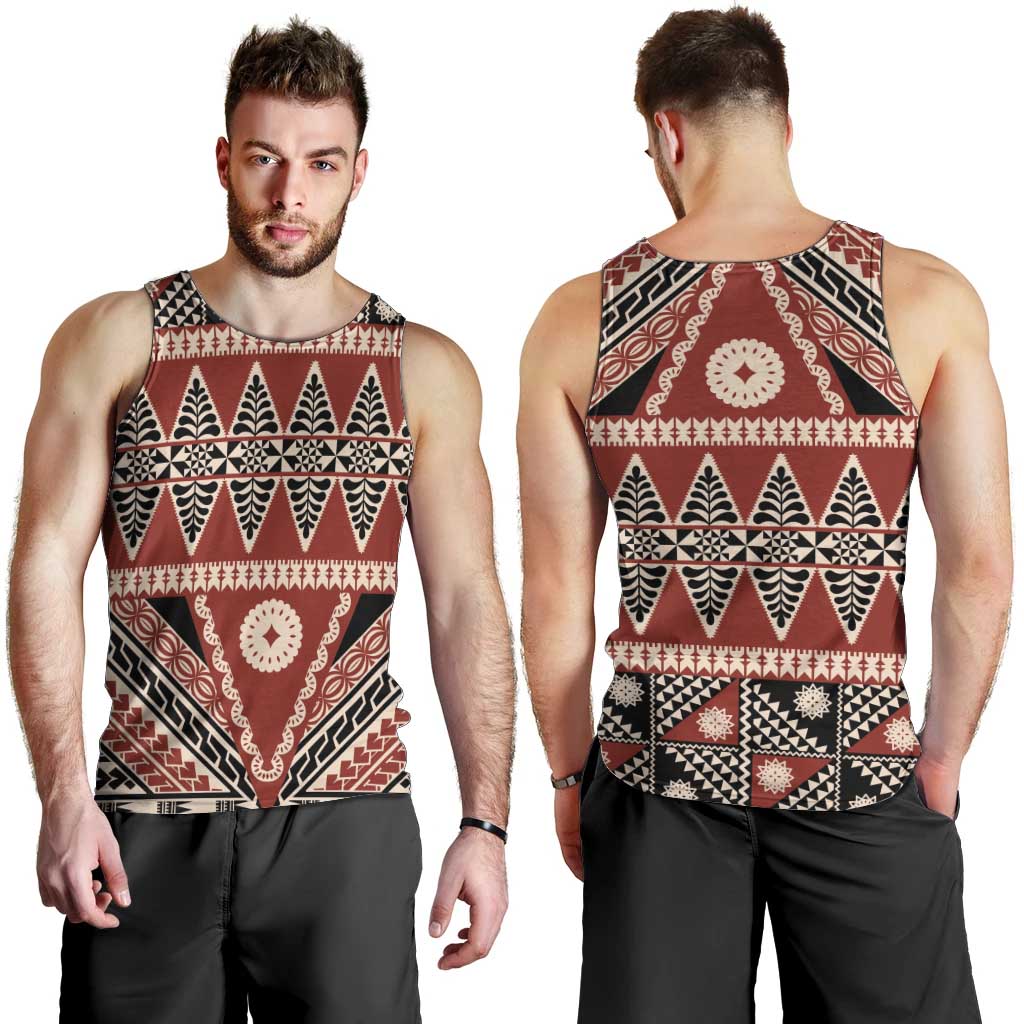 Vintage Bula Fiji Men Tank Top Red Tapa Masi Motif