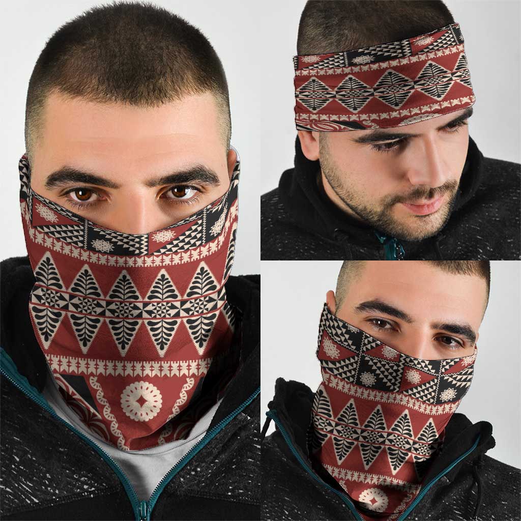 Vintage Bula Fiji Neck Gaiter Red Tapa Masi Motif - Polynesian Pride