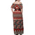 Vintage Bula Fiji Off Shoulder Maxi Dress Red Tapa Masi Motif