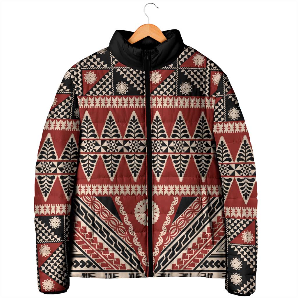 Vintage Bula Fiji Padded Jacket Red Tapa Masi Motif - Polynesian Pride