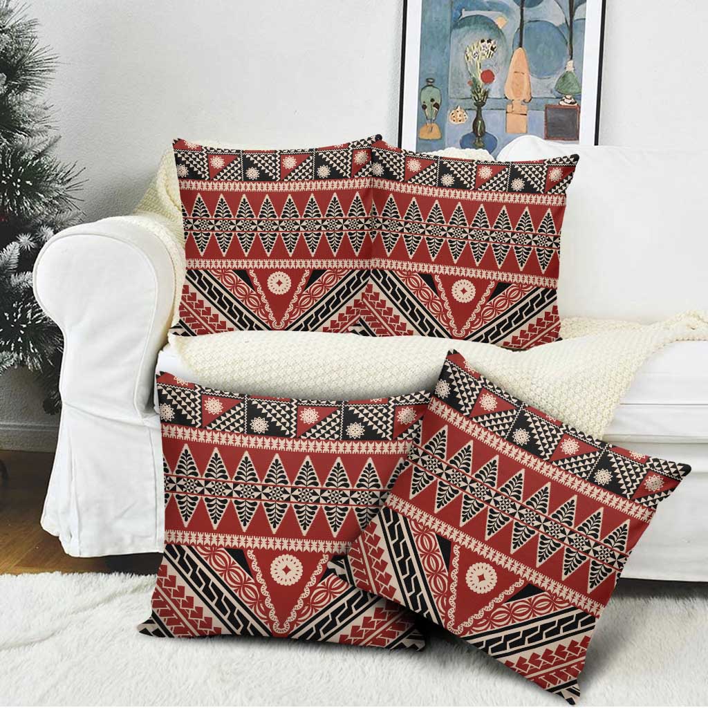 Vintage Bula Fiji Pillow Cover Red Tapa Masi Motif - Polynesian Pride
