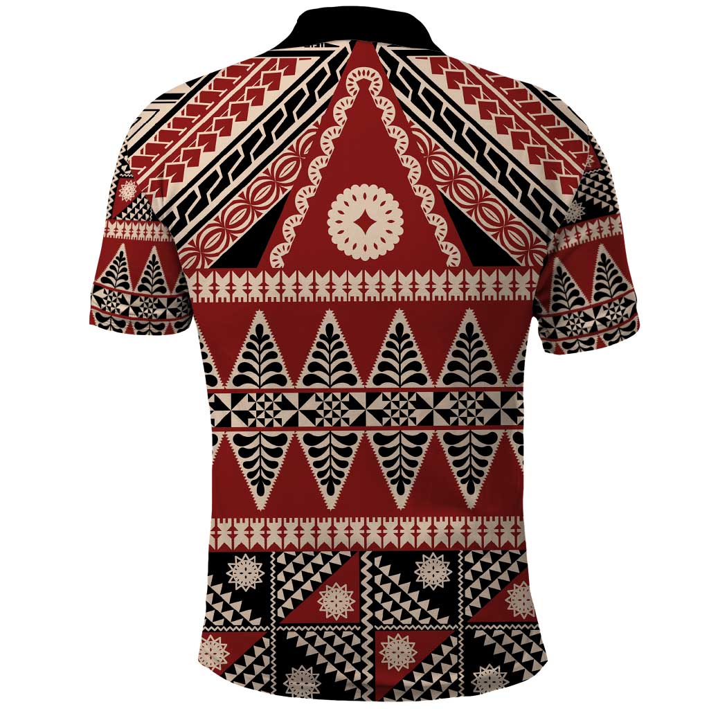 Vintage Bula Fiji Polo Shirt Red Tapa Masi Motif