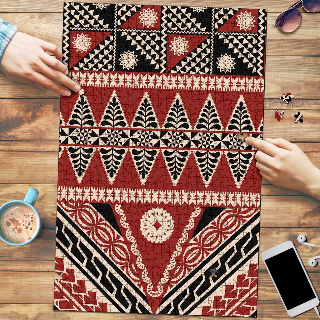 Vintage Bula Fiji Puzzle Red Tapa Masi Motif - Polynesian Pride