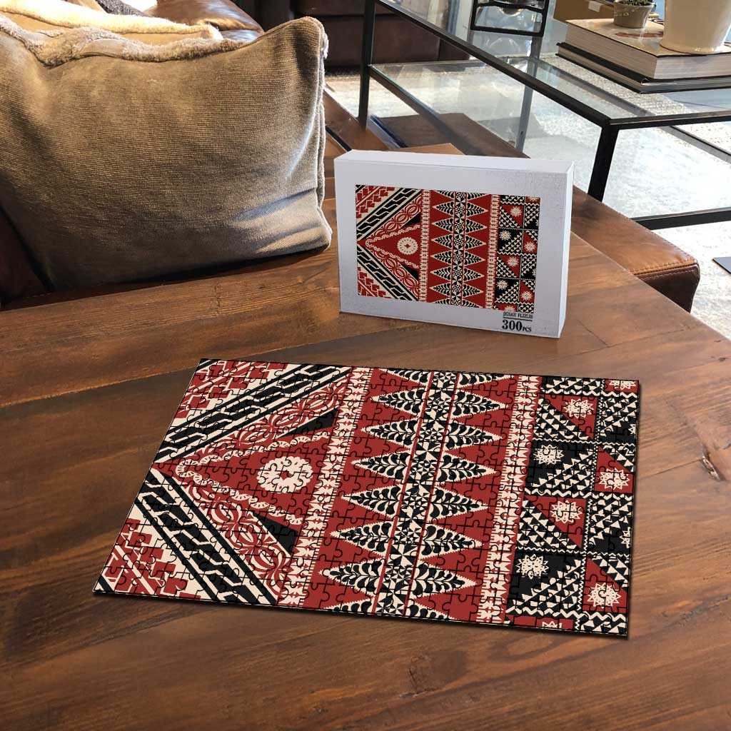 Vintage Bula Fiji Puzzle Red Tapa Masi Motif - Polynesian Pride