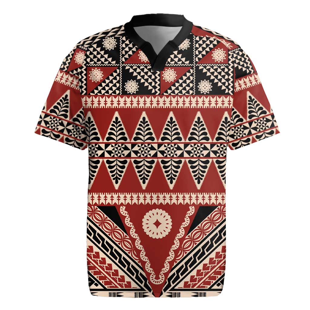 Vintage Bula Fiji Rugby Jersey Red Tapa Masi Motif
