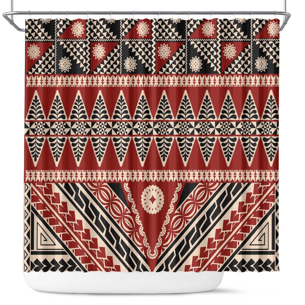 Vintage Bula Fiji Shower Curtain Red Tapa Masi Motif