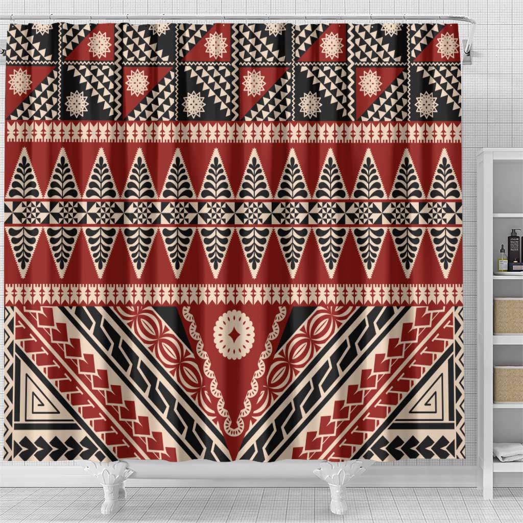 Vintage Bula Fiji Shower Curtain Red Tapa Masi Motif